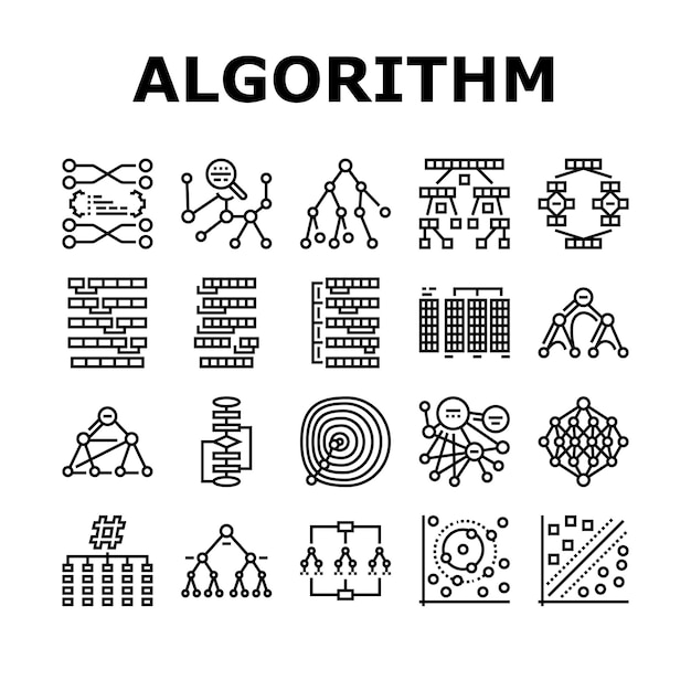 algoritmi data teknologia ai kuvakkeet asettaa vektori