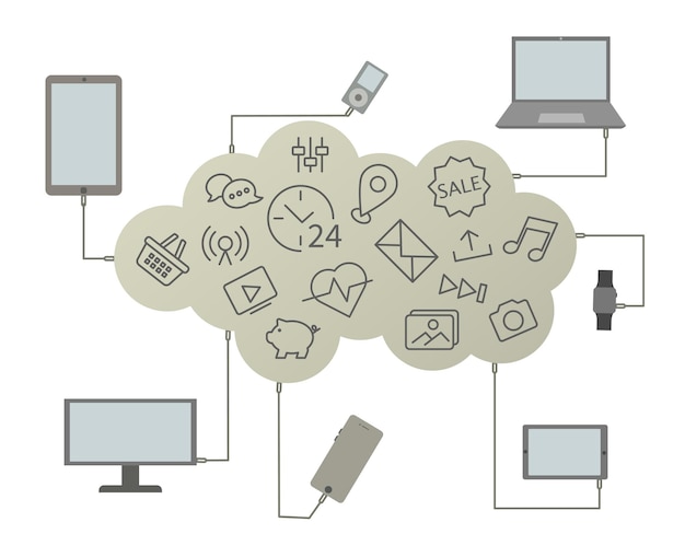 All life is online Using gadgets at home Icons of modernity Set of vector icons