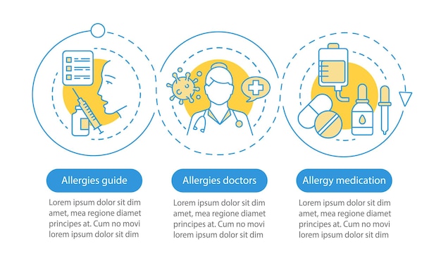 Allergy medical help vector infographic template. Guide, doctors. Business presentation design elements. Data visualization with three steps, option. Process timeline chart. Workflow layout with icons