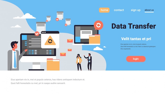 Aloitussivu tai web-malli kuvituksella, tiedonsiirtoteema