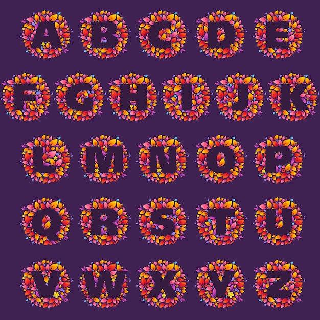 Alphabet letters logos in a circle of flames. Fire font style