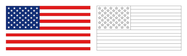 Vektori american flag outlines lines for coloring