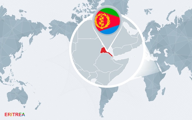 Amerikka-keskeinen maailmankartta suurennetulla Eritrealla