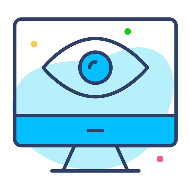An eye inside the monitor screen showing concept icon of monitoring in trendy style