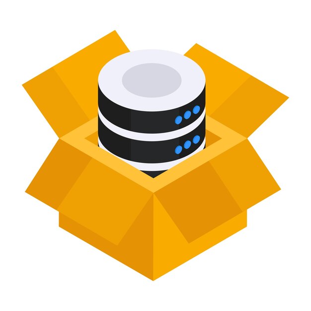 An isometric design icon of database parcel