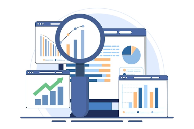 analytics and monitoring concept or web reporting dashboard and data analytics research