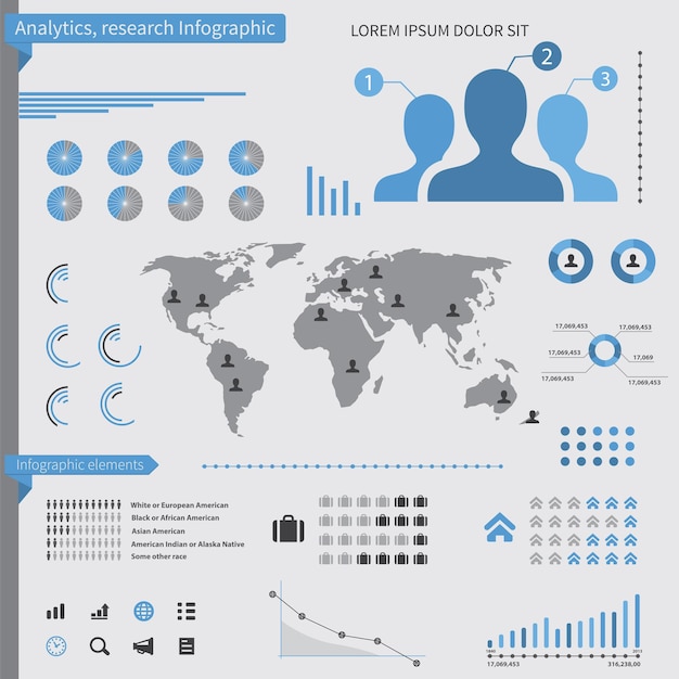 Analytics infographic elements, on white background