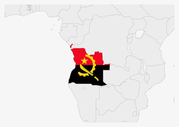 Angola map highlighted in Angola flag colors gray map with neighboring countries