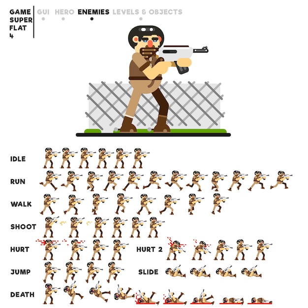 Animation of a man with a rifle for creating a video game