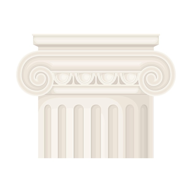 Antique Stone Column or Pillar Element with Capital in Ionic Style and Ancient Ornament Vector Illustration