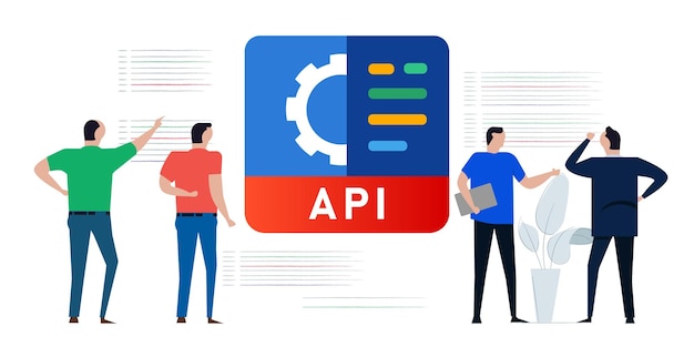 API Application programming interface concept of coding service online gear engine of code