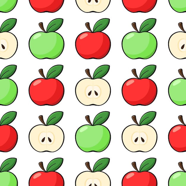 apples vector seamless pattern red and green apples and cut slices on white background