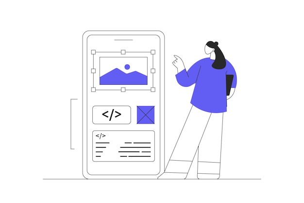 Application development Mobile app web design concept Developer brainstorming UI and UX designs
