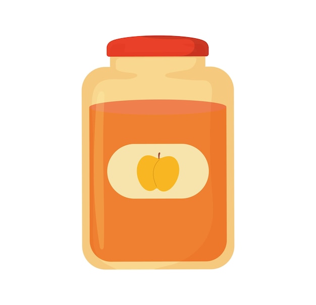 Apricot or peach jam in jar Illustration isolated on a white bbackground in flat cartoon style