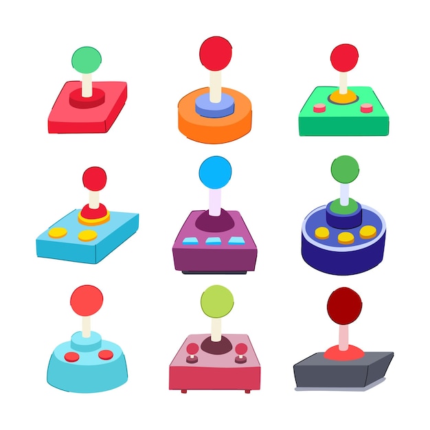 arcade joystick set cartoon vector illustration