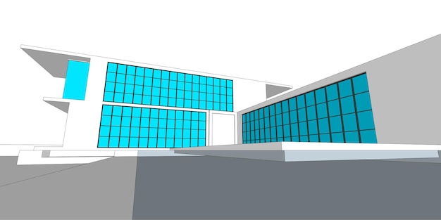 Arkkitehtoninen 3d-renderöidä rakennusluonnos, arkkitehtuurirakennuksen perspektiiviviivat
