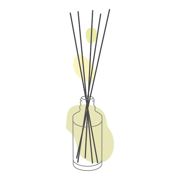 Aromatherapy Aroma diffuser with Bamboo sticks Vector Linear Illustration with Abstract color Shapes Aromatic essential oil Line art Home Perfume isolated on White background