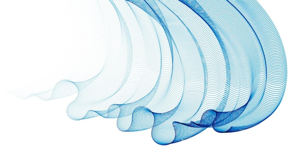 Array of particles flowing, dynamic wave transparent tulle textile on wind. 3d vector illustration. Mesh round dots, beautiful relaxing wallpaper illustration.