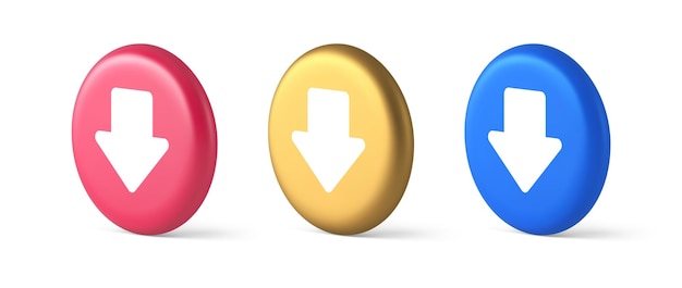 Arrow down button keyboard navigation pointer cyberspace downloading web app 3d realistic icons
