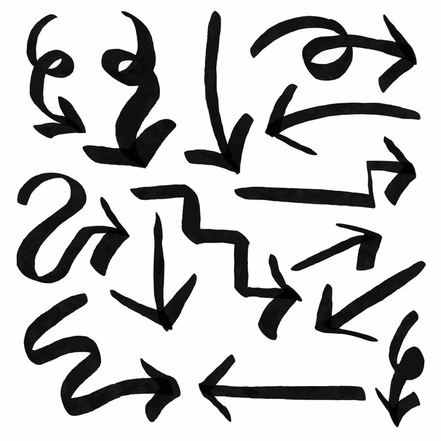 Arrow hand drawn sketch set doodle drawing lines way collection