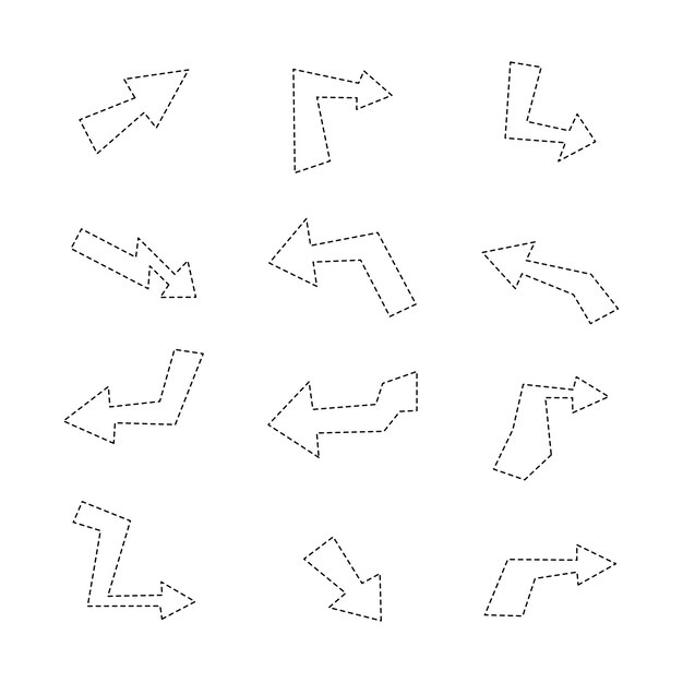 Arrow line icon collection dotted line style isolated illustration
