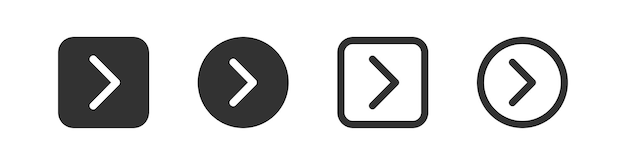 Arrow next icon Button forward signs Back symbol Right direction symbols More page icons Black color Vector isolated sign