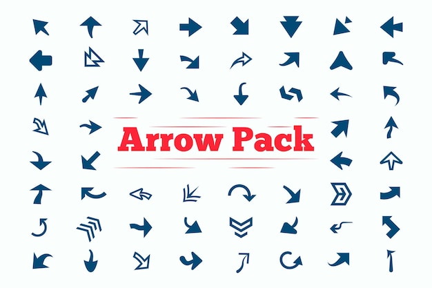 Arrow pack with random multiple vector objects set Pointing up left right down for multiple direction