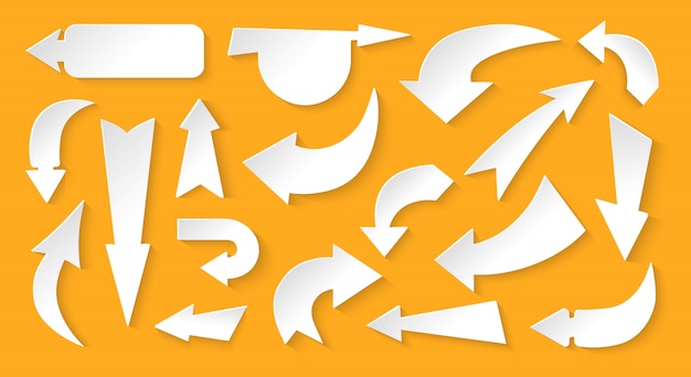 Arrow various directions white paper set. Cursor sign. Different symbol up, left, right, down