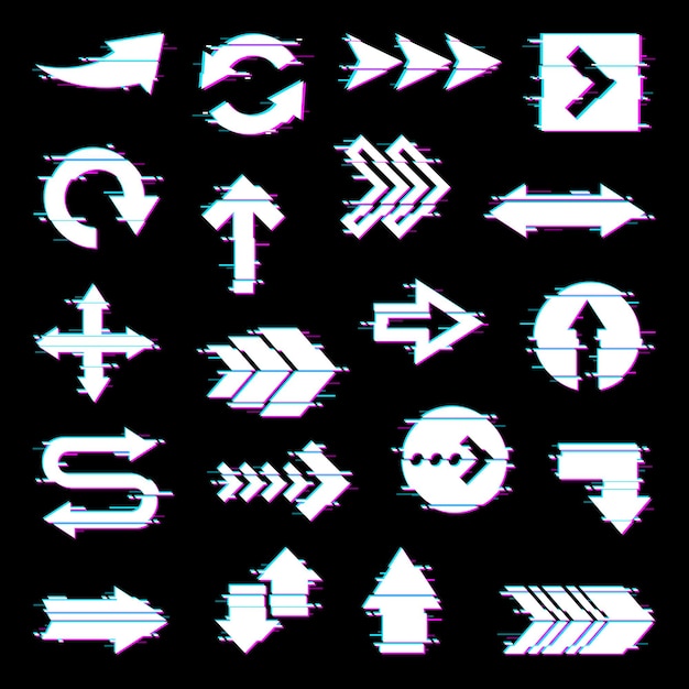 Arrows and pointers set with screen glitch effect.