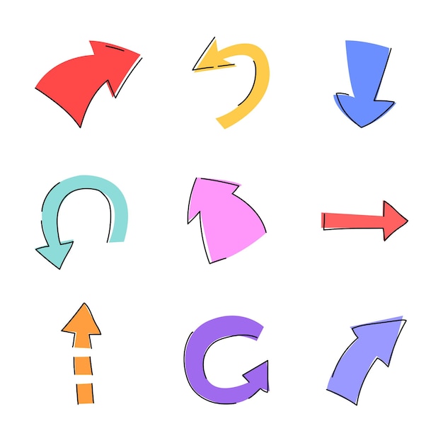 Arrows hand drawn style in different colors