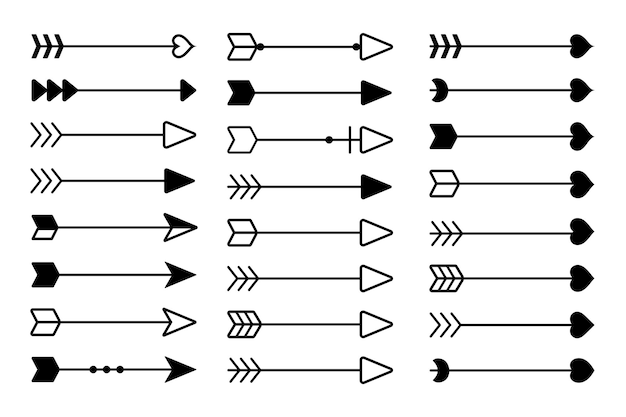 Arrows icon set Black and white different arrows collection