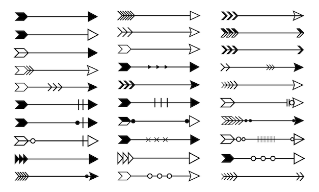 Arrows icon set Black and white different vintage arrows collection