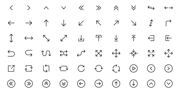 Arrows icons set Line arrows Vector arrows of various shapes and directions