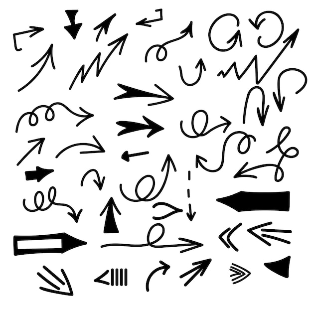 Arrows icons vector hand drawn editable set
