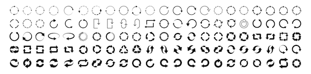 Arrows set of 110 black icons Set of circle arrows Vector elements Black loading