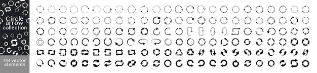Arrows set of 144 black icons Set of circle arrows Vector elements Black loading