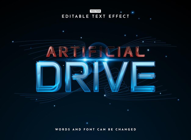 artificial drive blue red modern futuristic tech text effect with glossy shiny and flare style