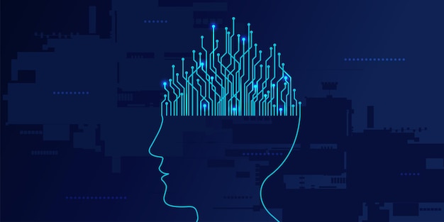 artificial inteligence futuristic technology background ai chip processor human head outline