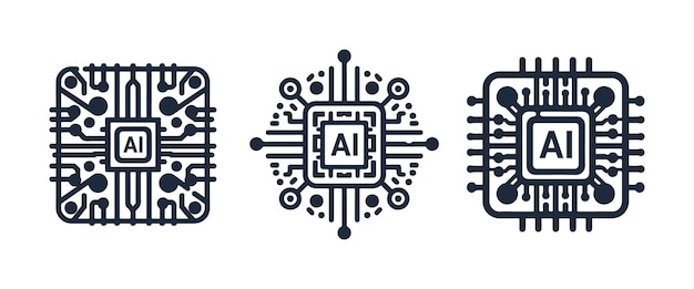 Artificial intelligence AI chip icon set vector symbol AI system icon vector illustration