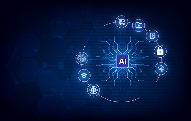 Artificial intelligence and Automated machine learning language blue digita