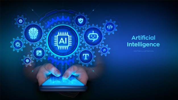Artificial Intelligence and mobile technology concept AI application Using AI on smartphone for live translate generative edit circle to search chatbot assistant conversation Vector illustration