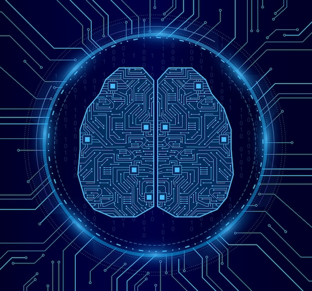 Artificial Intelligence. Digital brain, electronic board in technology look futuristic concept