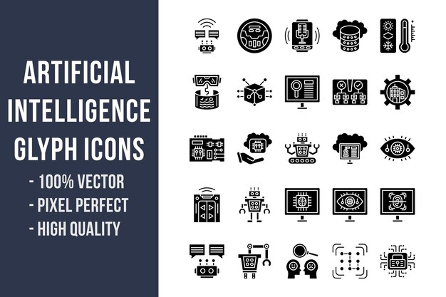 Artificial Intelligence Glyph Solid Icons Set