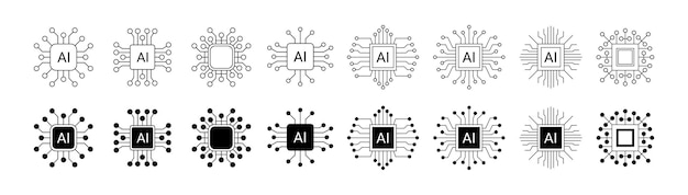 Artificial intelligence icon design emblem collection AI Circuit chip digital smart mind network symbol vector illustration