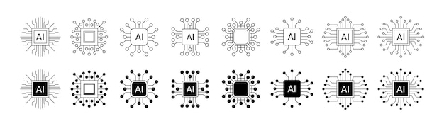 Artificial intelligence icon design emblem collection ai circuit chip digital smart mind network
