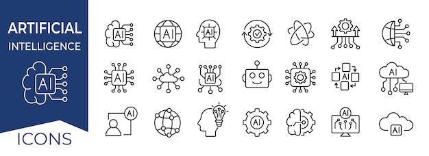 Artificial intelligence icon set AI outline icons Vector illustration