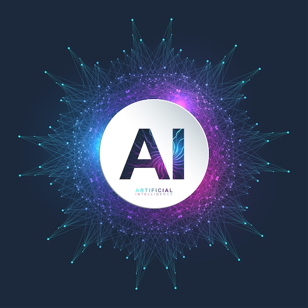 Artificial Intelligence Logo. Artificial Intelligence and Machine Learning Concept. symbol AI. Neural networks and another modern technologies concepts. Technology sci-fi concept.