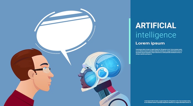 Artificial Intelligence Man Communication With Modern Robot 