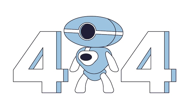 Artificial intelligence robot error 404 flash message Android assistant Empty state ui design Page not found popup cartoon image Vector flat illustration concept on white background