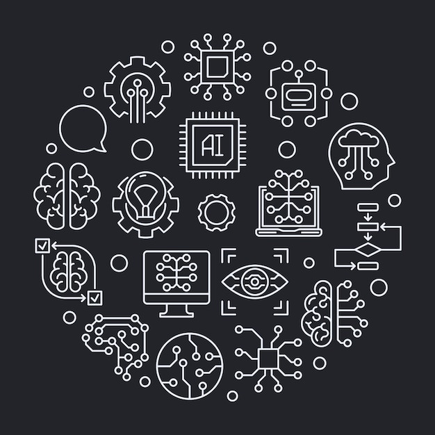 Artificial Intelligence round vector line concept illustration